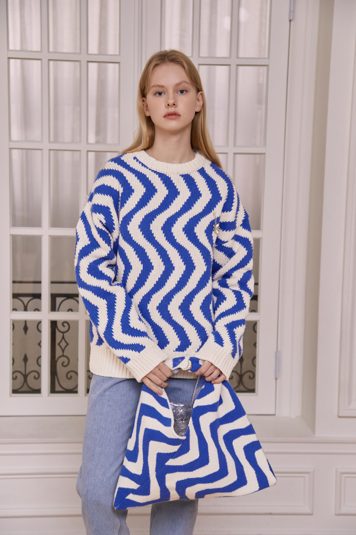 Women’s Wave Line Jacquard Sweater Blue