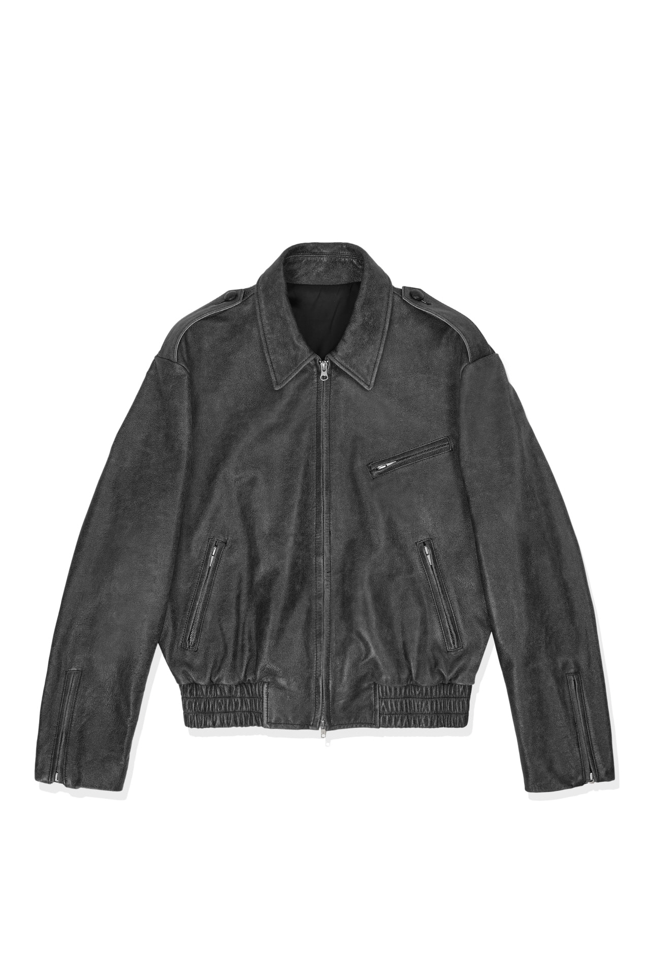 Epaulet Leather Jacket Black