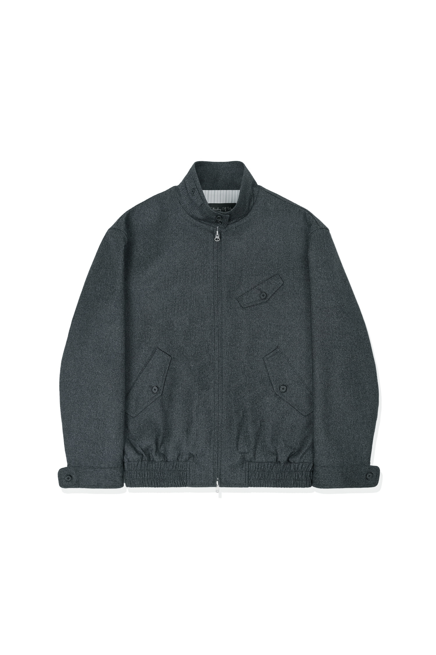 High Neck Stripe Wool Jacket Dark Grey (Vertical Zipper)